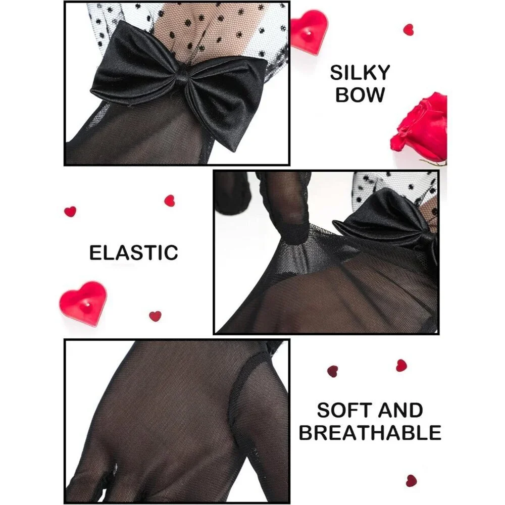 Women's Short Black Bow Lace Gloves Tea Party Elegant Opera Wedding Accessories